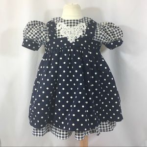 Vintage 90’s Jinelle Pinafore Style Party Dress 2T Polka Dot Gingham